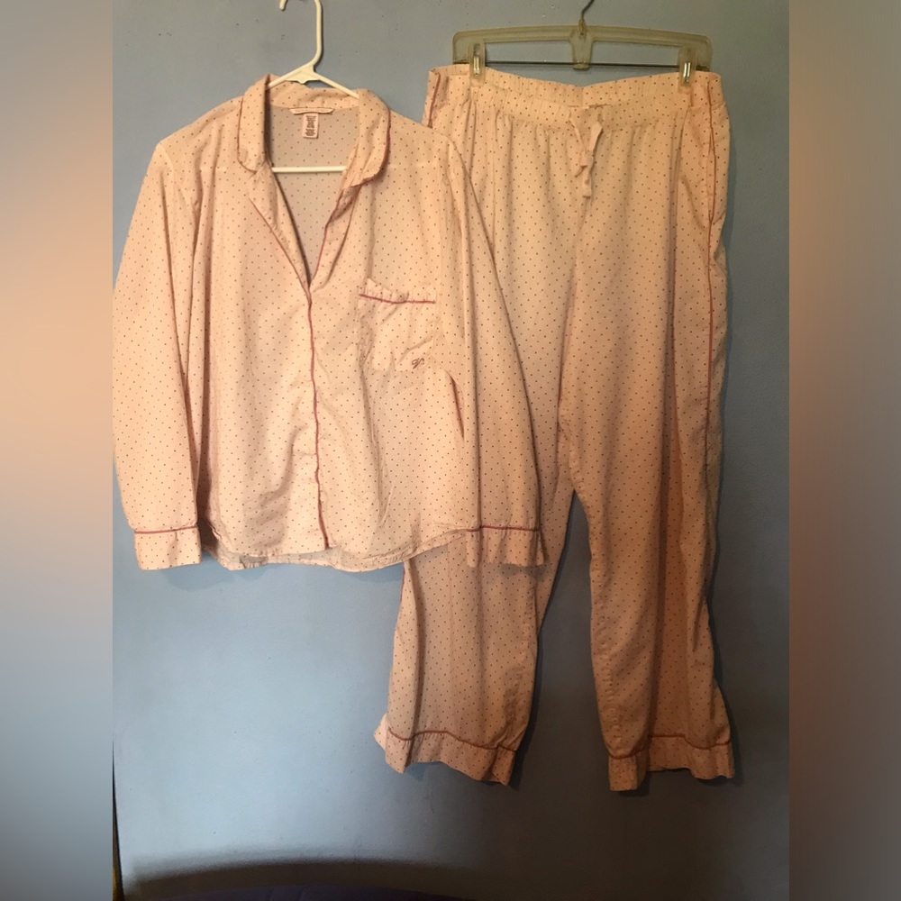 Victorias Secret 2 piece Pull-On Pajama Set Pale Pink Polka Dots Sz XXL Modest